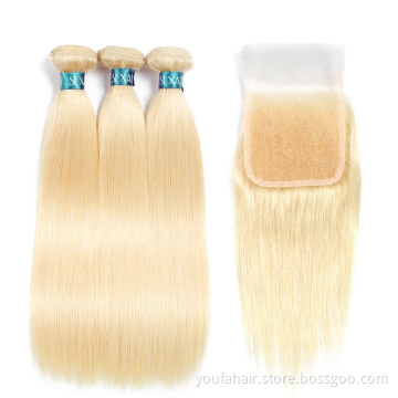 Wholesale 10A Malaysian Human Virgin Hair Blonde HD Lace Closure 613# Color Silky Straight 4x4 Transparent Swiss Lace Frontal